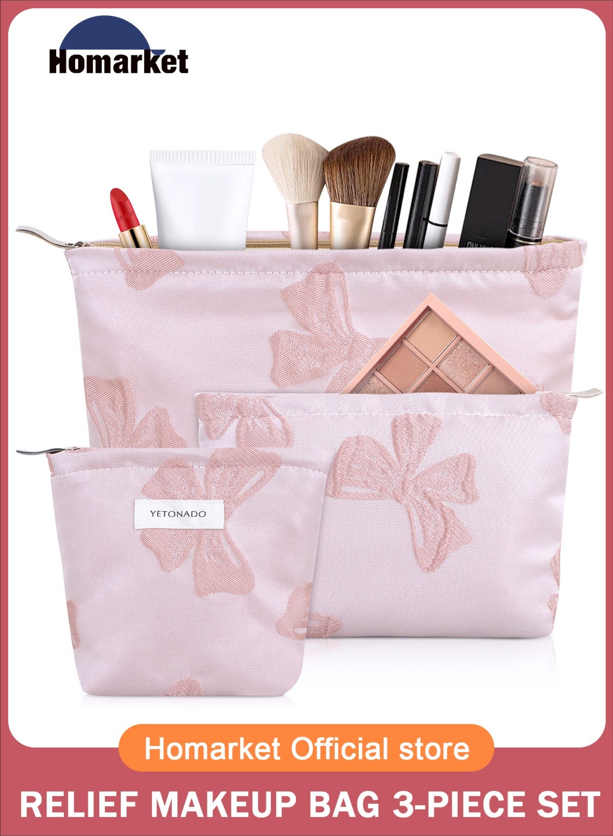 3 Pack Flower Cosmetic Bags Makeup Bags for Women and Girls,Travel Makeup Bag Large Capacity Canvas Makeup Bag,Makeup Organizer Bag Zipper Pouch, Embossed pink, Large Capacity Aesthetic Makeup Bags
