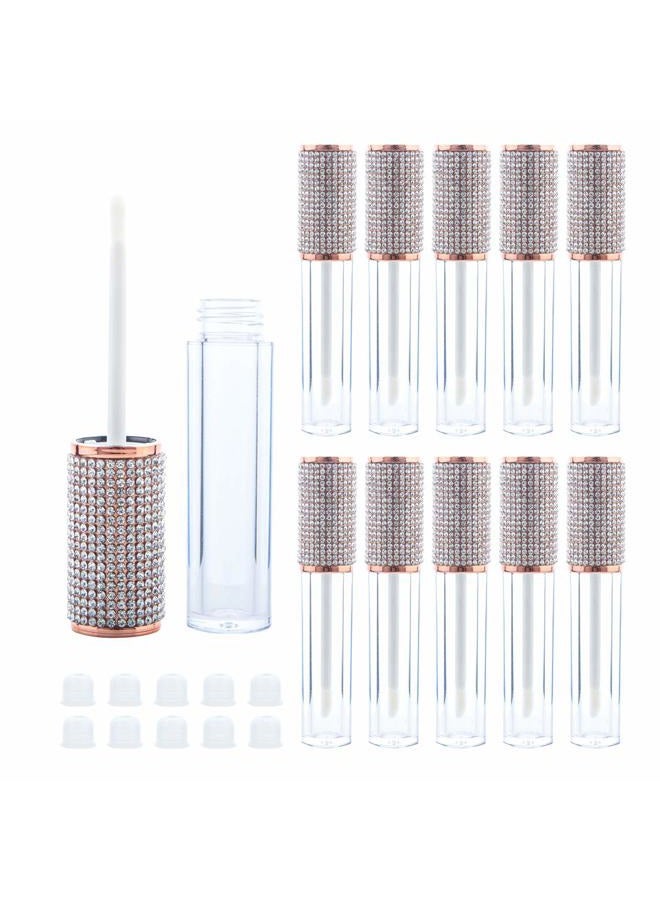 10 Pack Diamond Lip Gloss Wand Tubes, 5ml Empty Containers, Lip Balm Bottles with Rubber Stoppers for Cosmetic Business (Crystal Rhinestone)