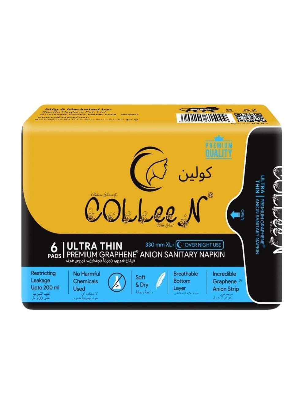 Colleen Premium Graphene Anion Sanitary Napkins Xl+ 330Mm |6 Pad- Pack| Heavy Flow Sanitary Pads |Over Night Use