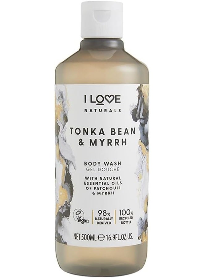 I Love Naturals Tonka Bean & Myrrh Body Wash | 500ml | Vegan, Sulfate-Free Cleanser | Luxurious Lather for Smooth, Hydrated Skin