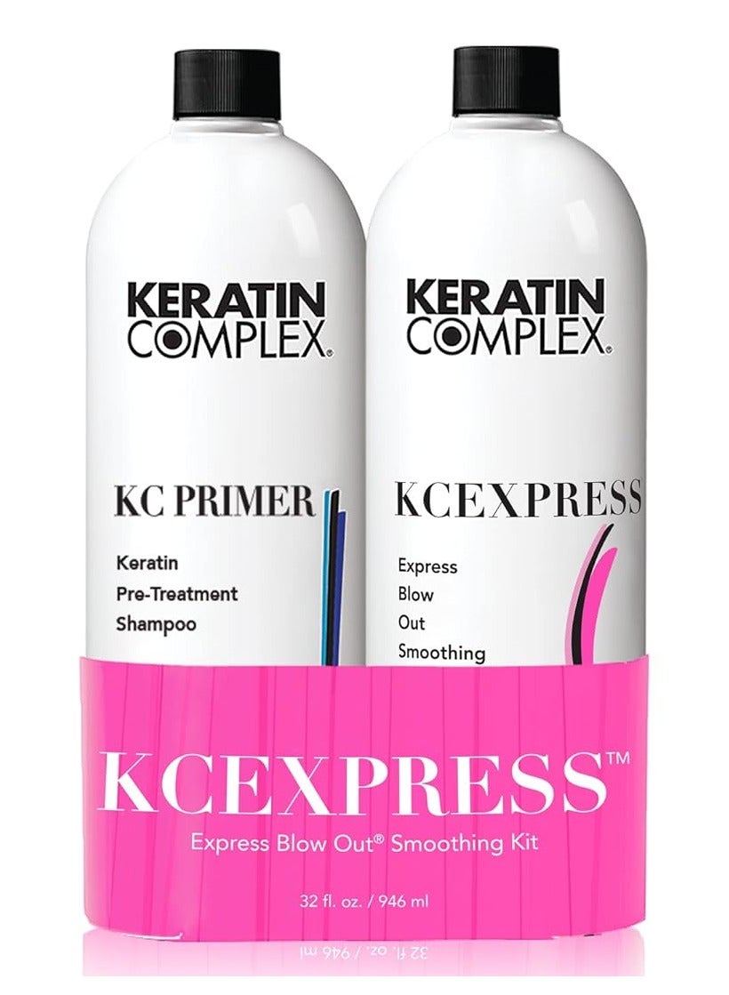 KCEXPRESS Express Blow Out Smoothing System Duo, 16 fl oz each. Includes (1) KC PRIMER 16 fl oz and (1) KCEXPRESS 16 fl oz