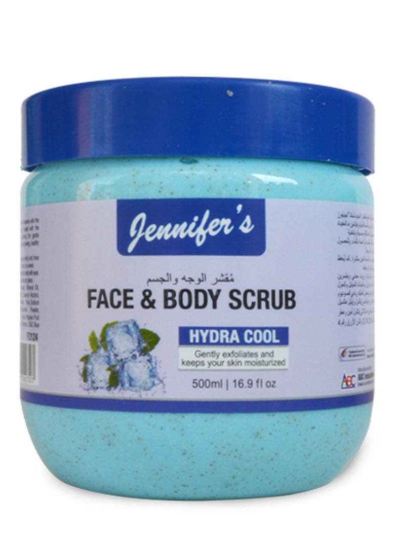 Jennifer's Face and Body Scrub Hydra Cool 500ml -Refreshing Exfoliating Skincare for a Cool, Hydrated Glow