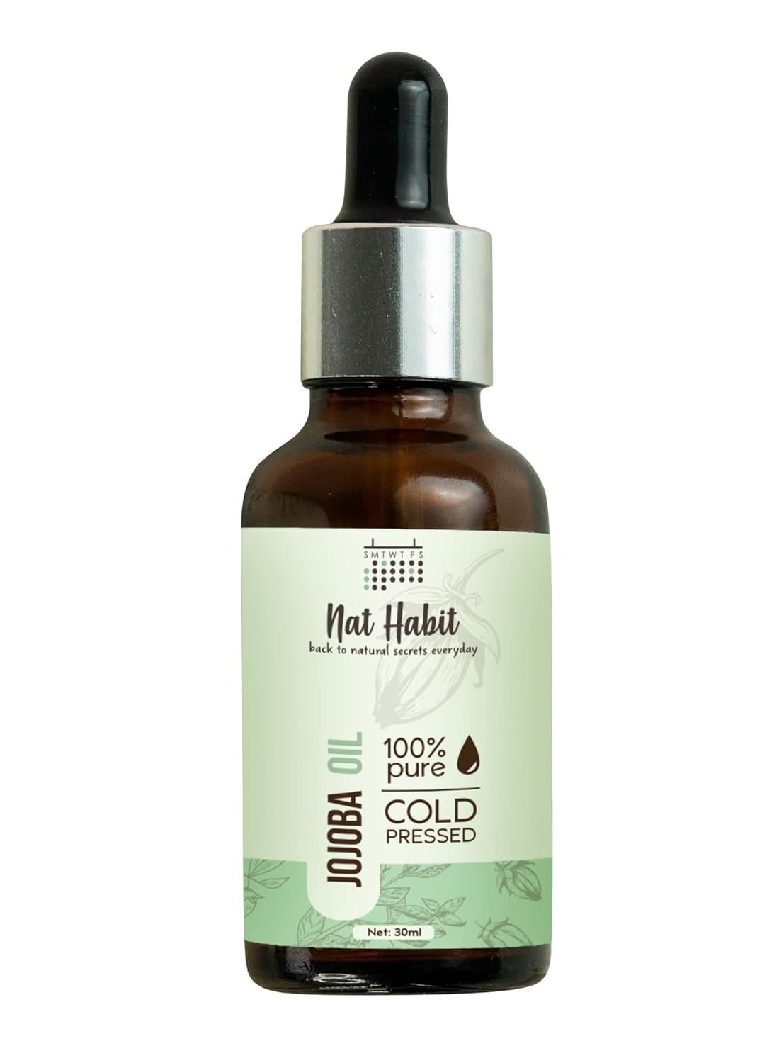 Nat Habit Cold Pressed 100% Pure Jojoba Oil for Skin and Hair With Vitamin E, Omega-9, Mineral Free 30ml