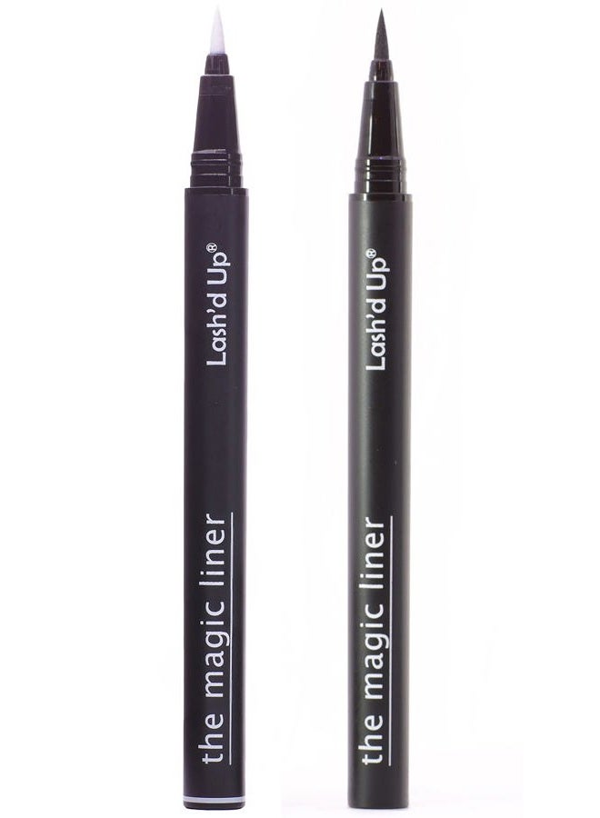 Lash Glue & Eyeliner Hybrid (Extra-Strength, Clear & Black 2PCS) Glue Liner Pen Waterproof for False Lashes, Strong Hold 0.06 Oz. (2 PCS)