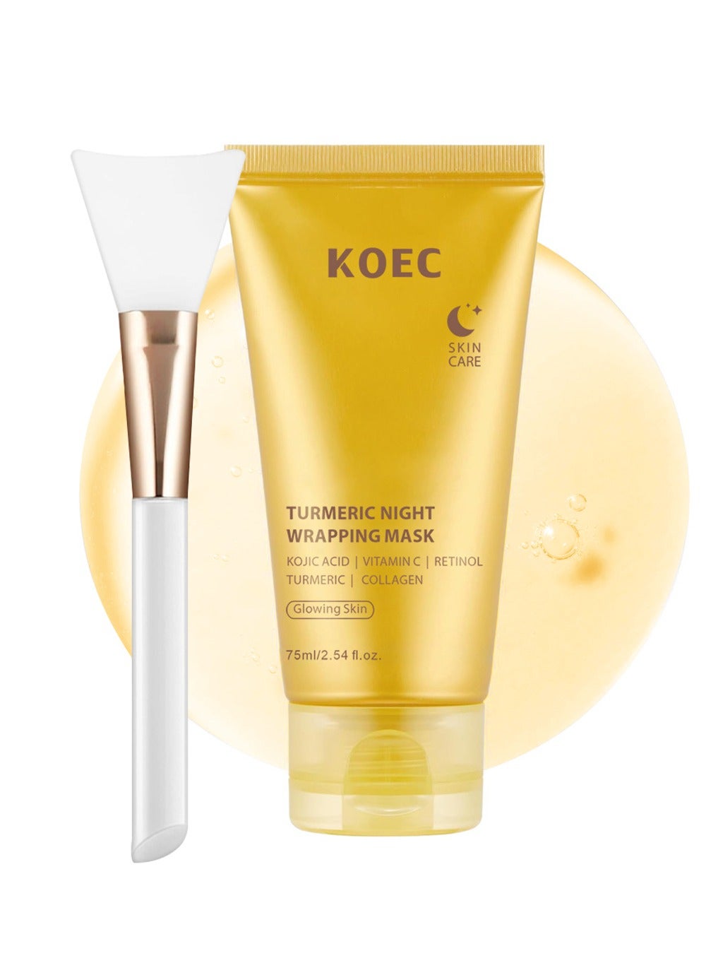 Turmeric Overnight Wrapping Peel Off Mask with Applicator ,Nourishes Dull with Hydrolyzed Collagen for Glowing Skin & Improved Elasticity,75ml
