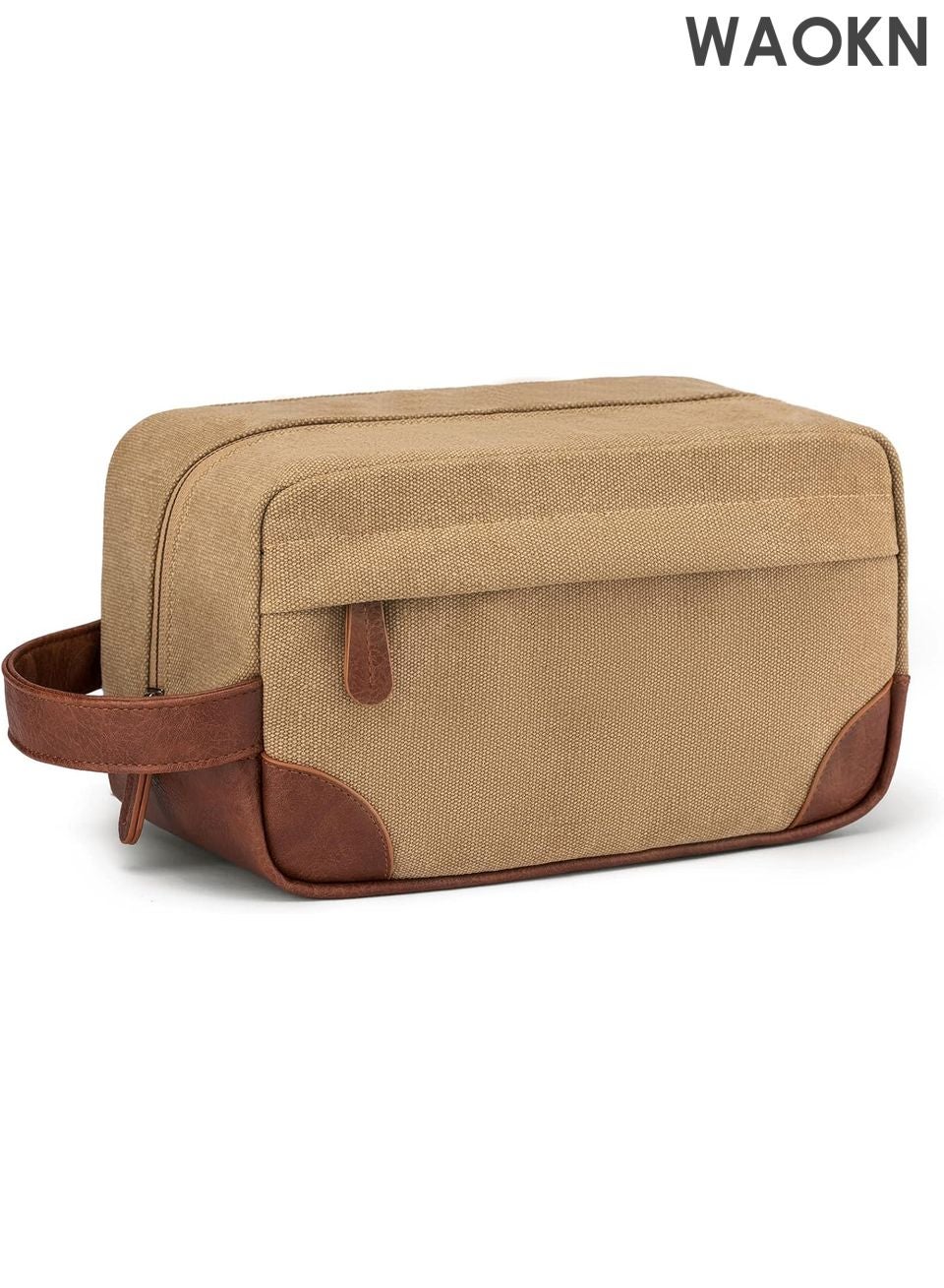 Men's Hanging Toiletry Bag - Large Capacity Water-Resistant Dopp Kit for Travel - Canvas Shaving Bag with 4 Compartments & Hook - TSA-Friendly Toiletries Organizer for Gym, Camping & Business Trips (Khaki，10*5.5*5Incn)