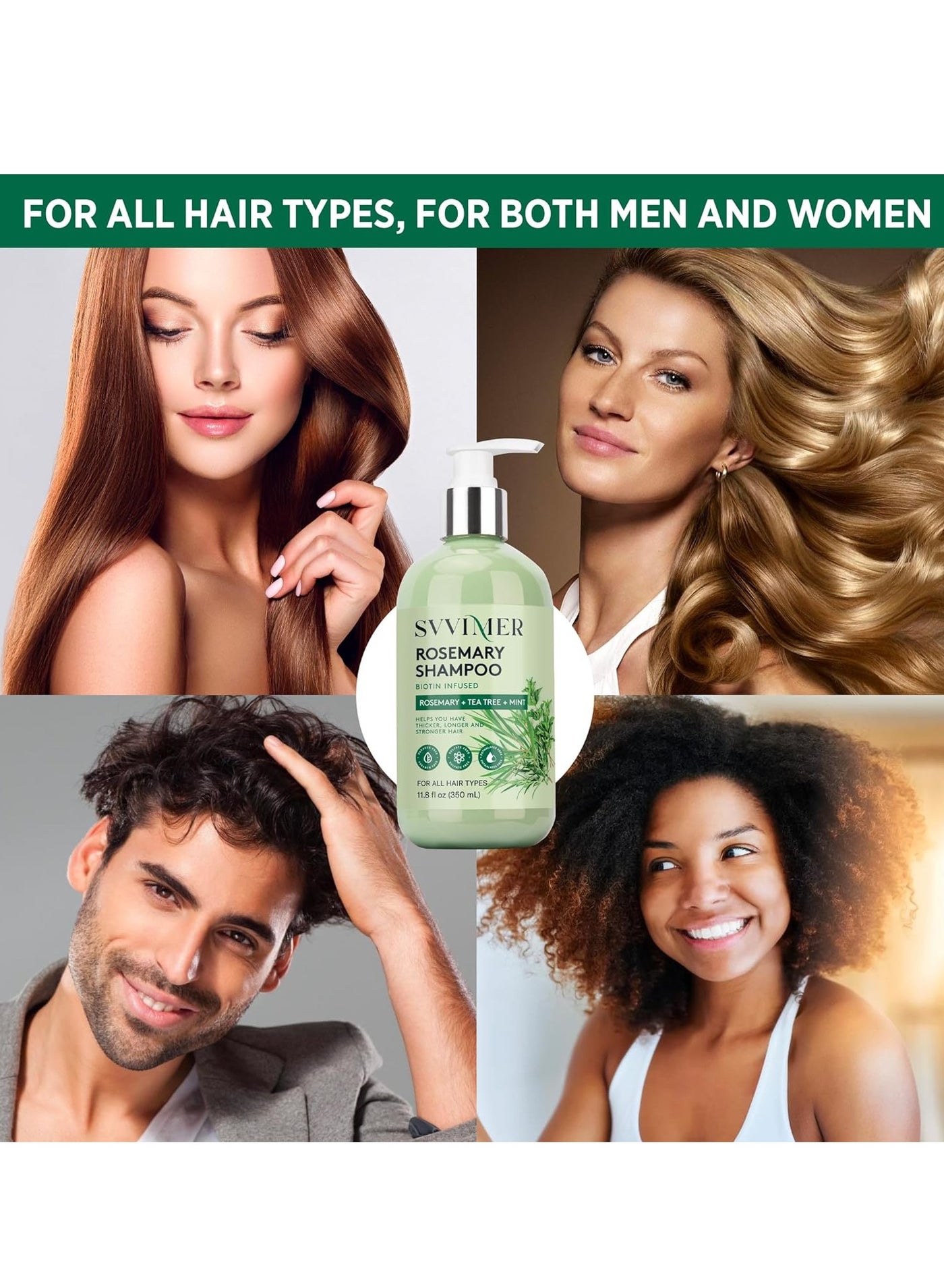Svvimer Rosemary Hair Thickening Shampoo: Thickening and Strengthening Formula for Men & Women - Volumizing Shampoo with Tea Tree Oil Biotin Mint - For Thinning Fine Hair 11.8 Fl Oz
