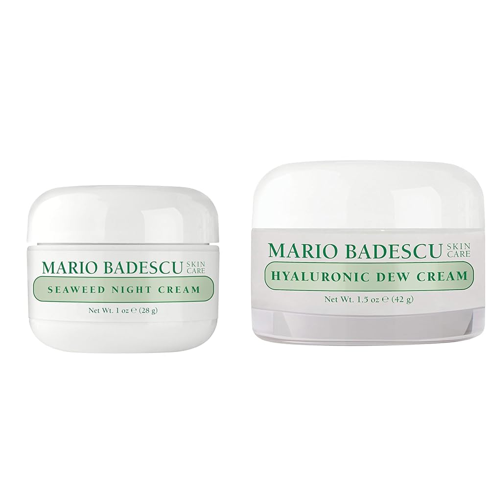 Mario Badescu Day & Night Hydration Set | Seaweed Night Cream + Oil Free Hyaluronic Dew Cream | Radiant, Dewy, Nourished Skin | Enhances Skin Tone and Texture