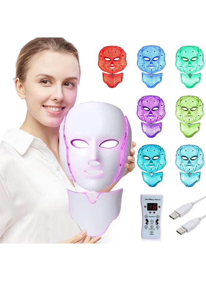 Foleto LED Face Mask Light Therapy - 7 Color Skin Rejuvenation Therapy LED Photon Mask Light Facial Skin Care with Neck Care Anti Aging Skin Tightening Wrinkles Toning Mask - Pack Of 1