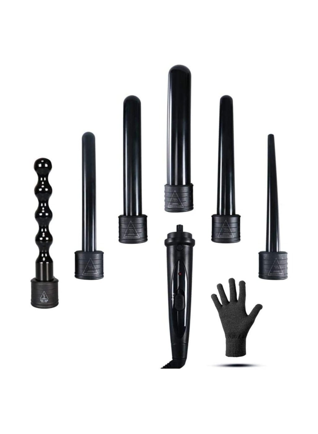 6 in 1 Curling Iron Curing Wand Set with Protective Glove Black