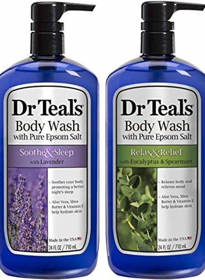 Lavender & Eucalyptus Body Wash Mothers Day Gift Set (2 Pack, 24oz Ea) - Soothe & Sleep Lavender & Relax & Relief Eucalyptus & Spearmint - Essential Oils Calm the Mind & Promote Better Sleep