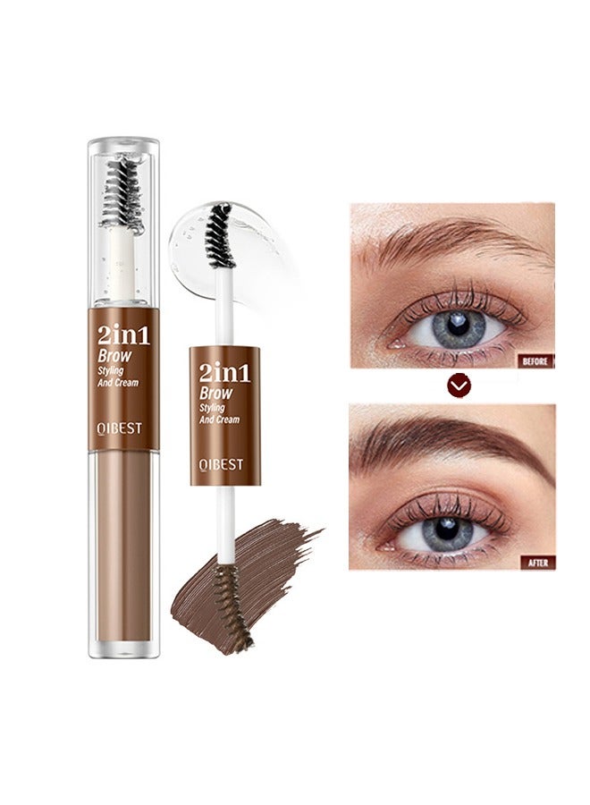 2 in 1 Brow Styling and Cream ,Clear Brow Styling and Brow Smoothing Cream Waterproof Quick Dry Three Dimensional Eyebrow Shaping Pomade Styling Gel Dark Brown