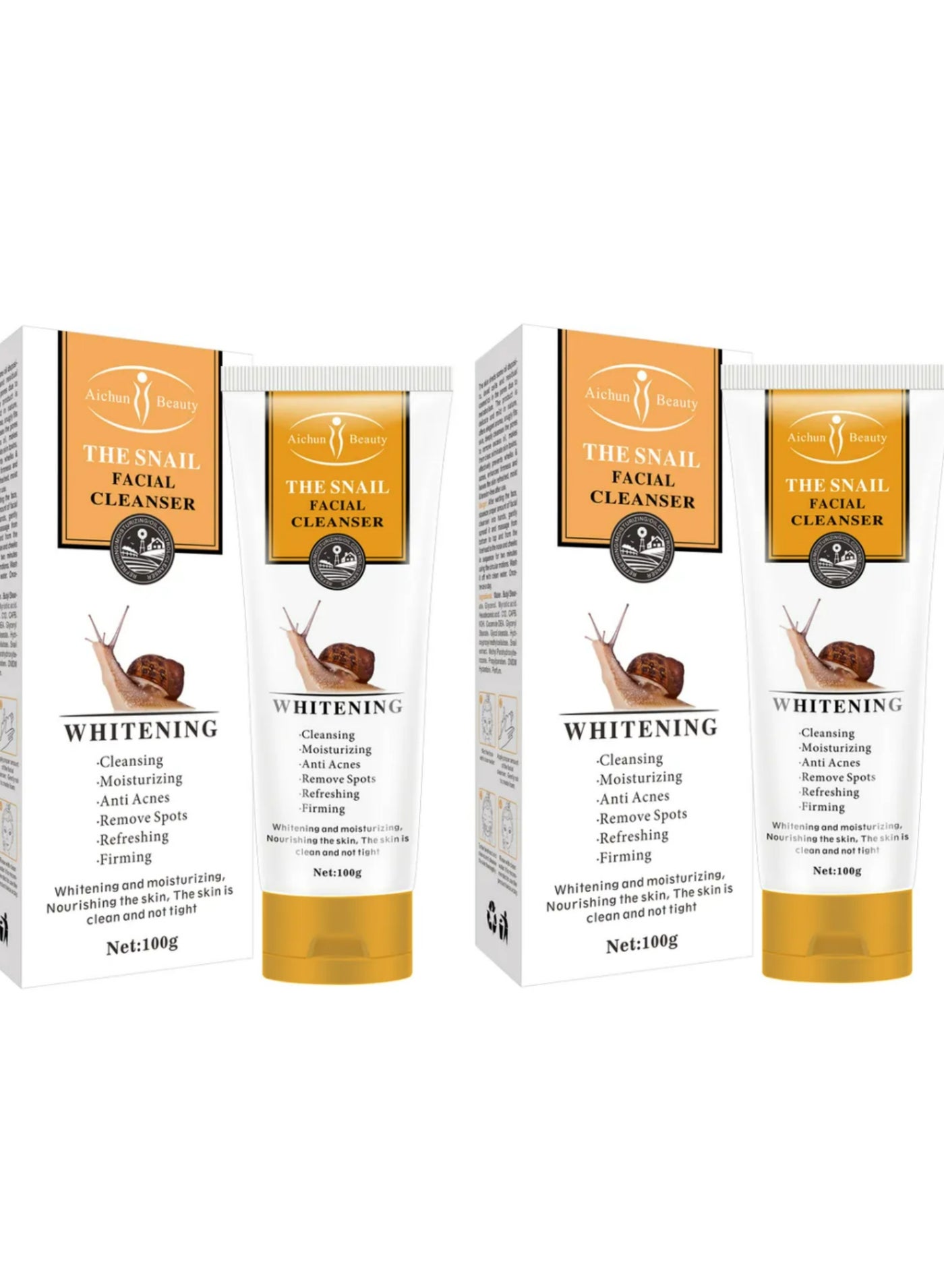 Snail Whitening Facial Cleanser Gentle Brightening & Moisturizing Face Wash 100g 2Pcs
