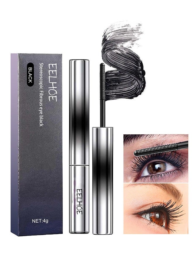 Stereoscopic Fibrous Eye Black Mascara, Extension Mascara Black, Waterproof Mascara for Eyelashes, Volume Lash Lengthening Mascara, Long-Lasting Lashes, Thick Curling Eyelash Mascara, 4g