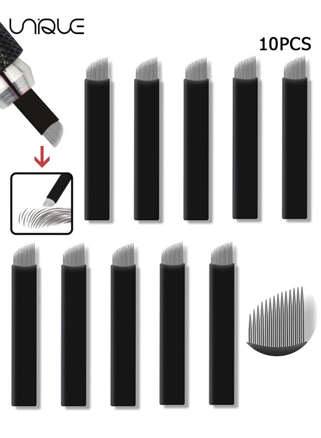 10 Pieces Disposable 0.18mm Microblading Blade Fine Needles Permanent Makeup Curve Brow Manual Eyebrow Embroidery Tattoo Microblade Needles - 14 Pins Shape