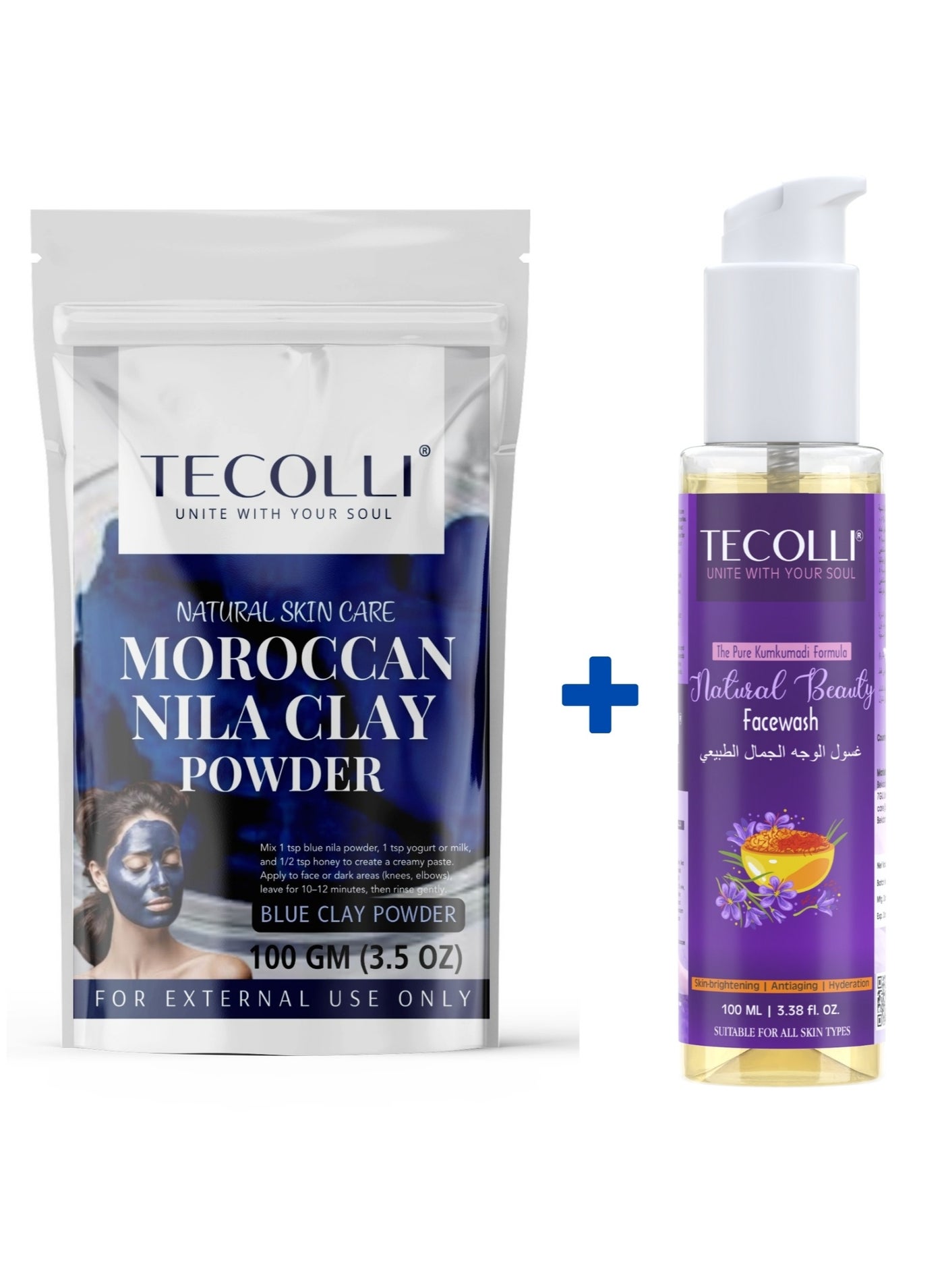 Tecolli® Moroccan Nila Powder(100G) & Natural Beauty Facewash Combo Pack – Skin Brightening & Deep Cleansing Care