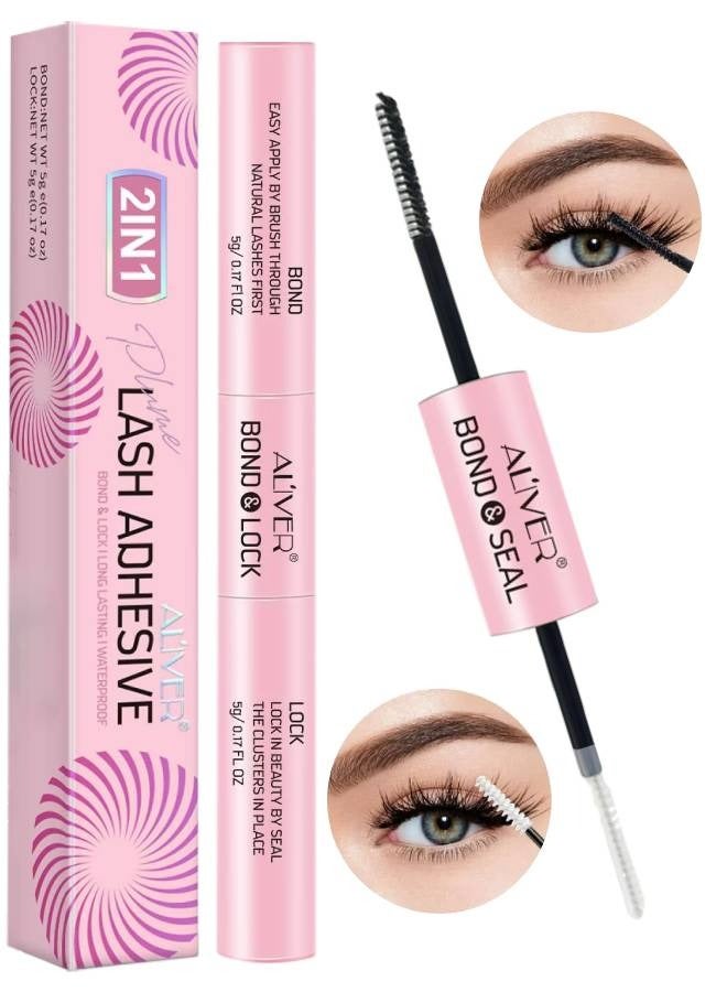 Lash Bond and Seal Cluster Lash Glue False Lash Adhesive Upgraded 2 in 1 DIY Eyelash Extension Adhesive Glue Super Strong Hold 72 Hours Waterproof Cluster Eyelash Glue