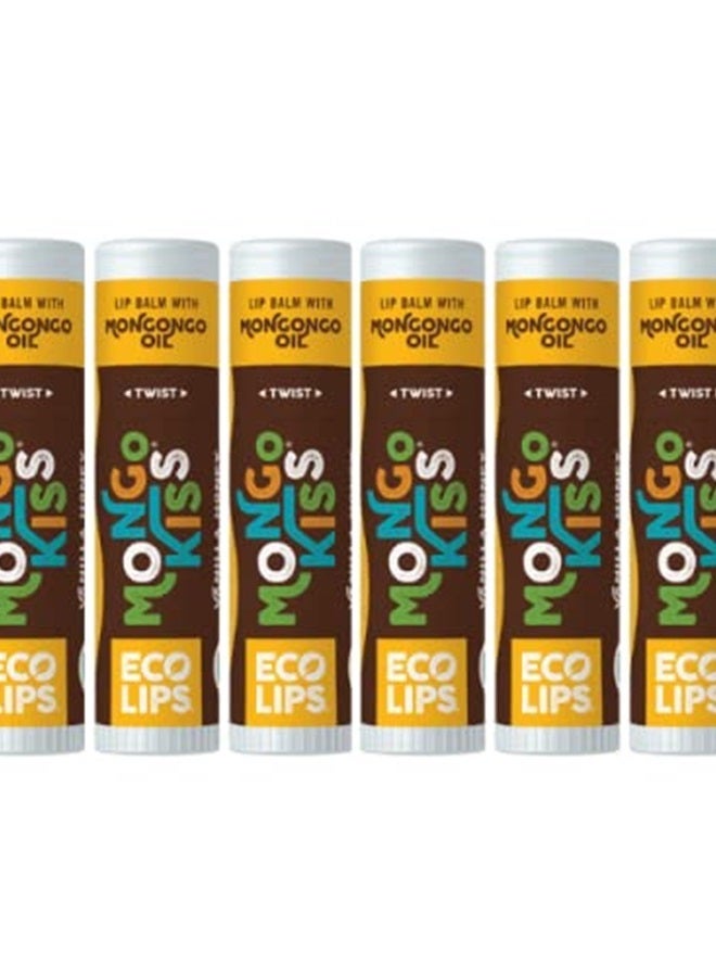 LIP BALM Mongo Kiss 6-Pack (6 tubes) Vanilla Honey by Eco Lips 100% Organic Beeswax & Cocoa Butter Lip Care with Organic Mongongo Oil - Soothe & Moisturize Dry and Cracked Lips - Made in USA