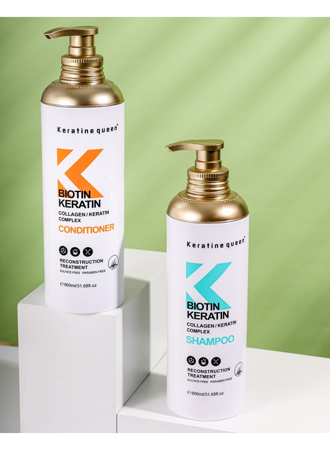 Keratine Queen Biotin Keratin Collagen / Keratin Complex Hair Reconstruction Treatment Shampoo900ml Conditioner 900ml