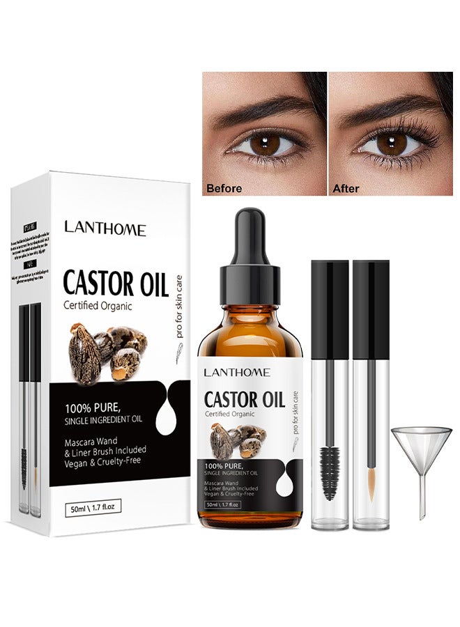 Organic Castor Oil For Eyelashes And Eyebrows Organic Jamaican Black Castor Oil Cold Pressed Hair Growth Oil Skin Moisturizer Body Oil ith Eyelash Kit