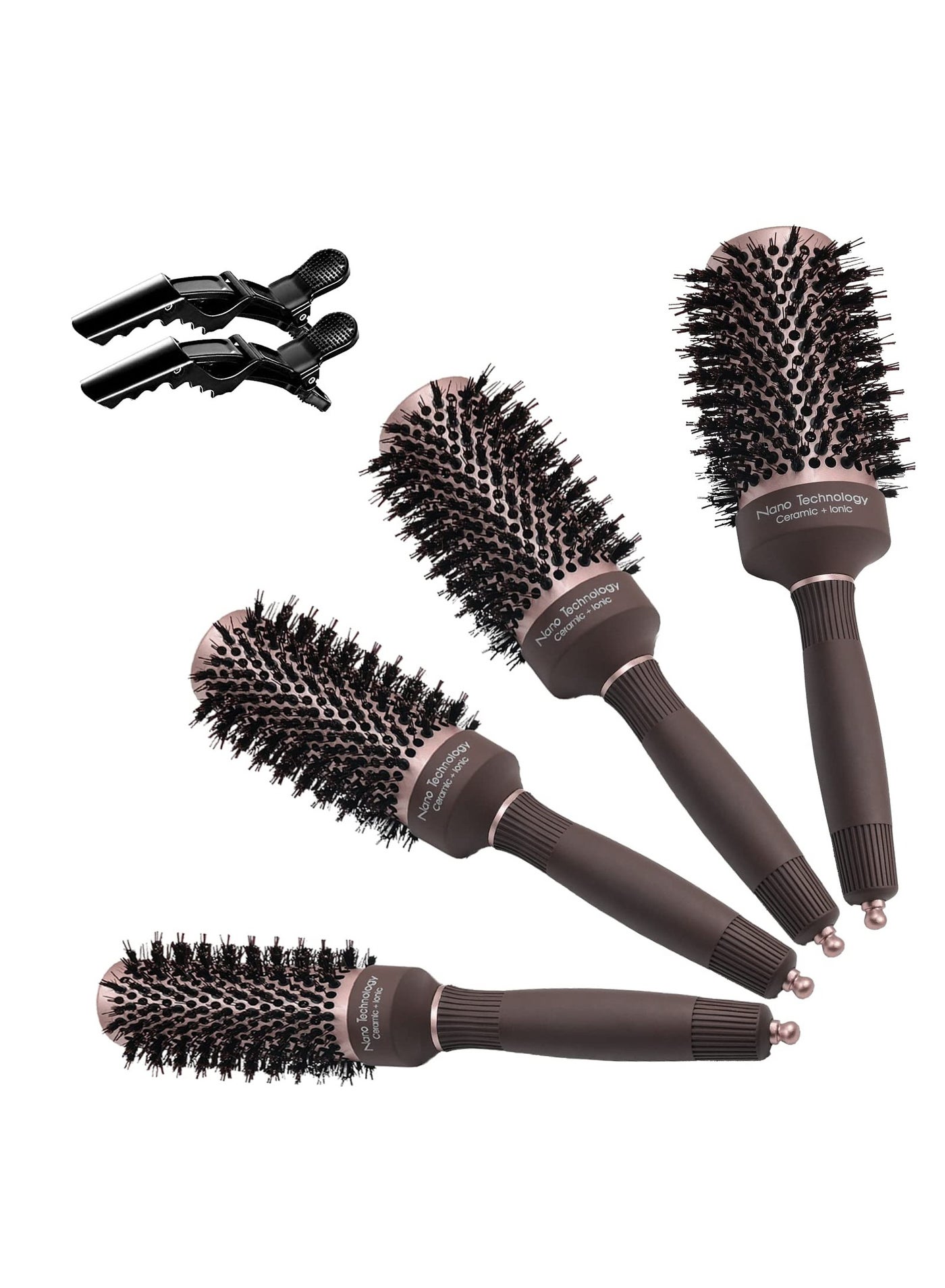 Round Brush Set, Ceramic Ion Thermal Barrel Round Brush for Blow Drying, 4 Different Sizes Bristle Round Hair Brush for Hair Drying, Styling, Curling and Shine
