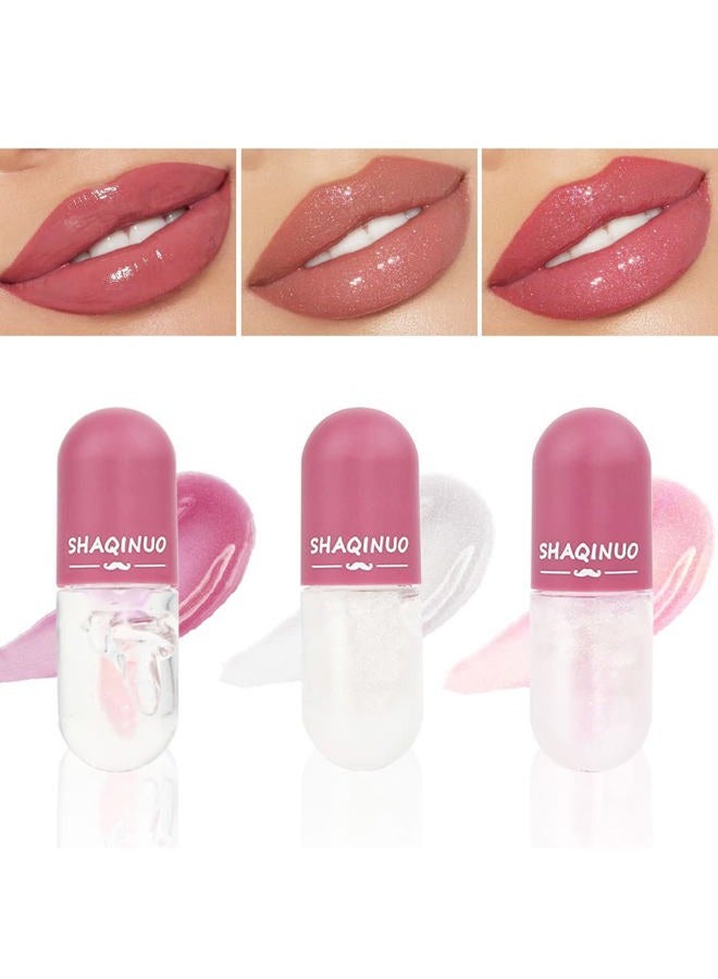 3 Pcs Color Changing Lip Gloss Lip Oil Tinted, Pink Magic Mood Lipstick,Temperature Color Change Lip Stain Lip Balm, Longlasting Lips Will Not Dry Out