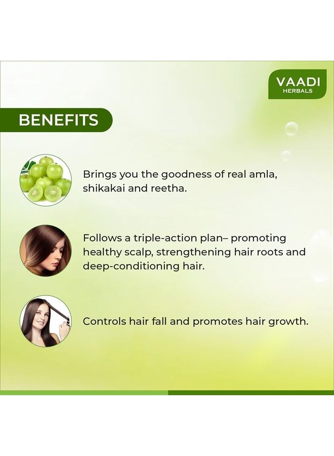 Vaadi Herbal Organic Amla Shikakai Reetha Shampoo Anti-Dandruff - For Hair Loss Dry Itchy Sensitive Scalp Moisturizing Treatment - Hair Growth and Thickening - Sulphate Free Paraben Free - 1 X 350 Ml
