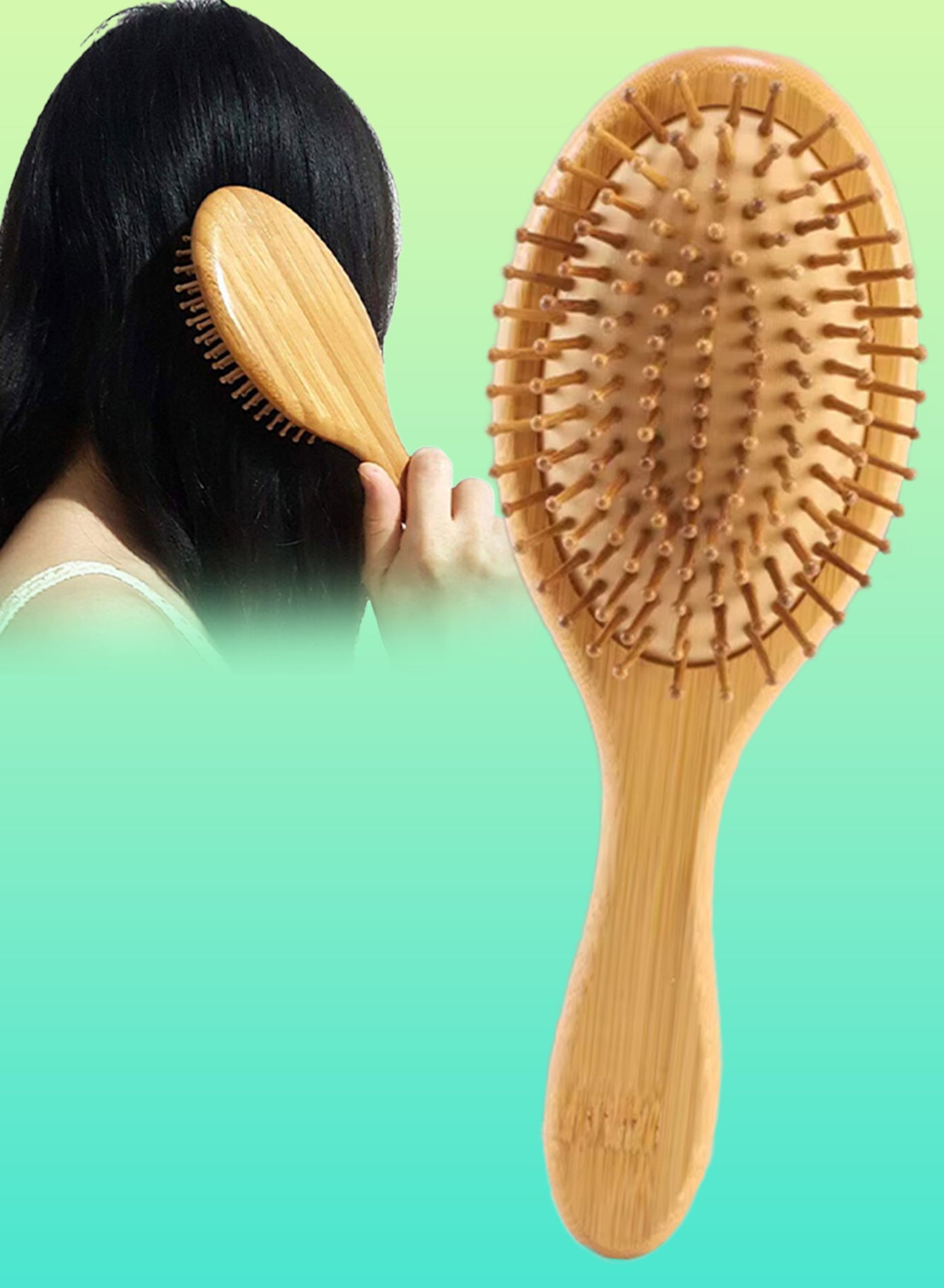Bamboo Hairbrush for Scalp Massage and Hair Growth Anti Frizz and Static Free for Thick Thin Curly and Dry Hairbrush Detangler Wooden Brush for Women Men and Kids Paddle Detangling Brush