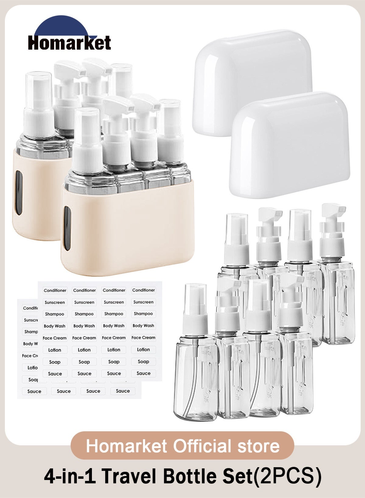 8 Pack Travel Bottles Set for Toiletries: TSA Approved Toiletry Containers, 50ml/2oz Leak Proof Travel Size Accessories with Label and Storage Box, Perfect for Business or Personal Travel Use