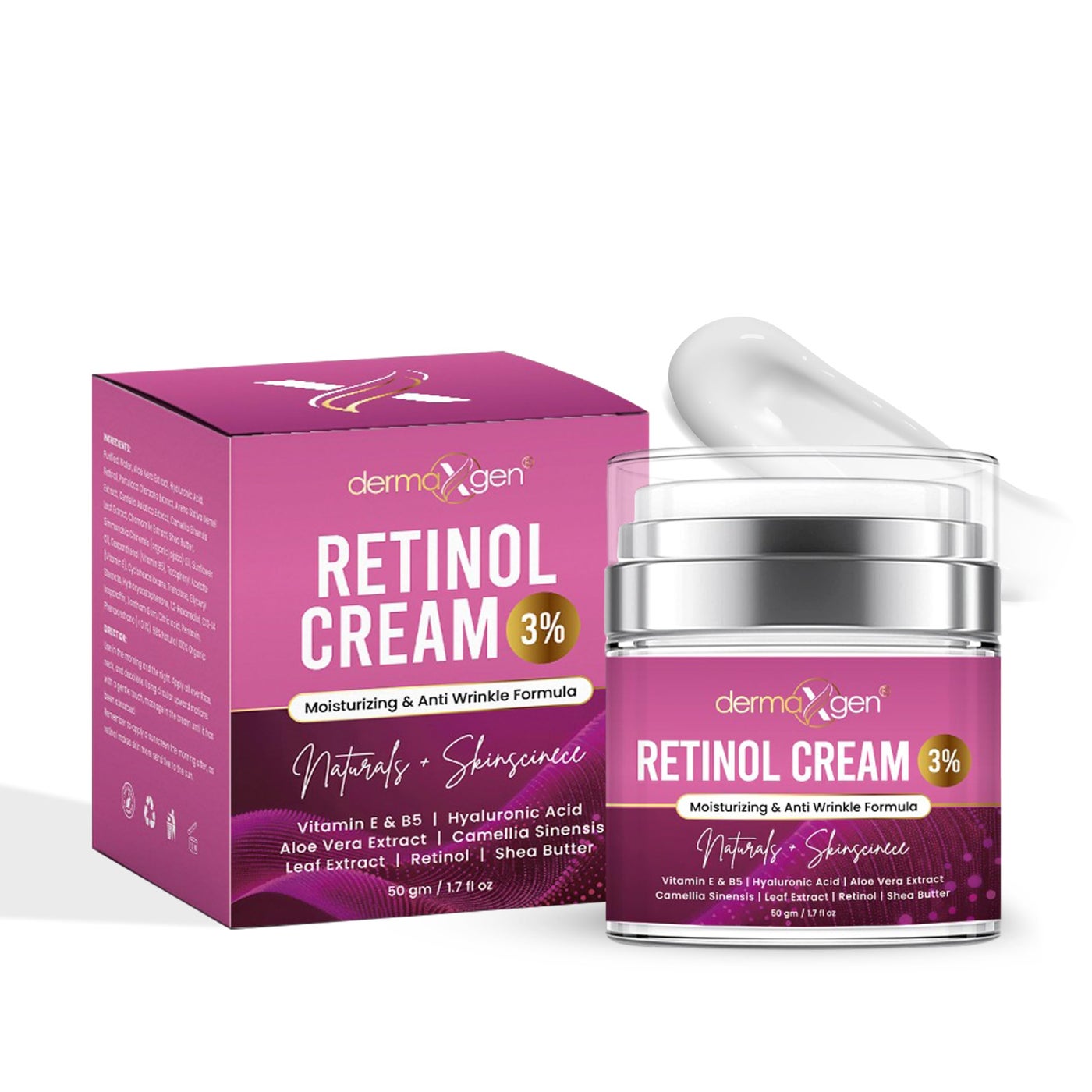 Dermaxgen Retinol Cream â€“ 3% (Percent) Retinol Cream for Face with Hyaluronic Acid â€“ Anti-Aging Face Cream for Fine Lines and Wrinkles â€“ Hydrating Face Moisturizer with Shea Butter, Aloe Vera