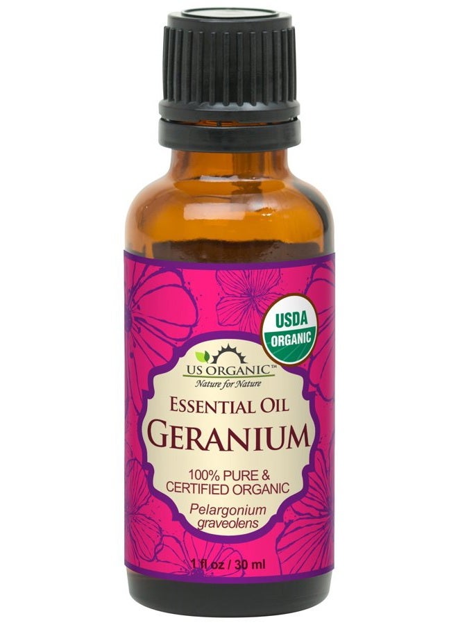 100% Pure Geranium Essential Oil - USDA Certified Organic, Steam Distilled - W/Euro droppers (More Size Variations Available) (30 ml / 1 fl oz)
