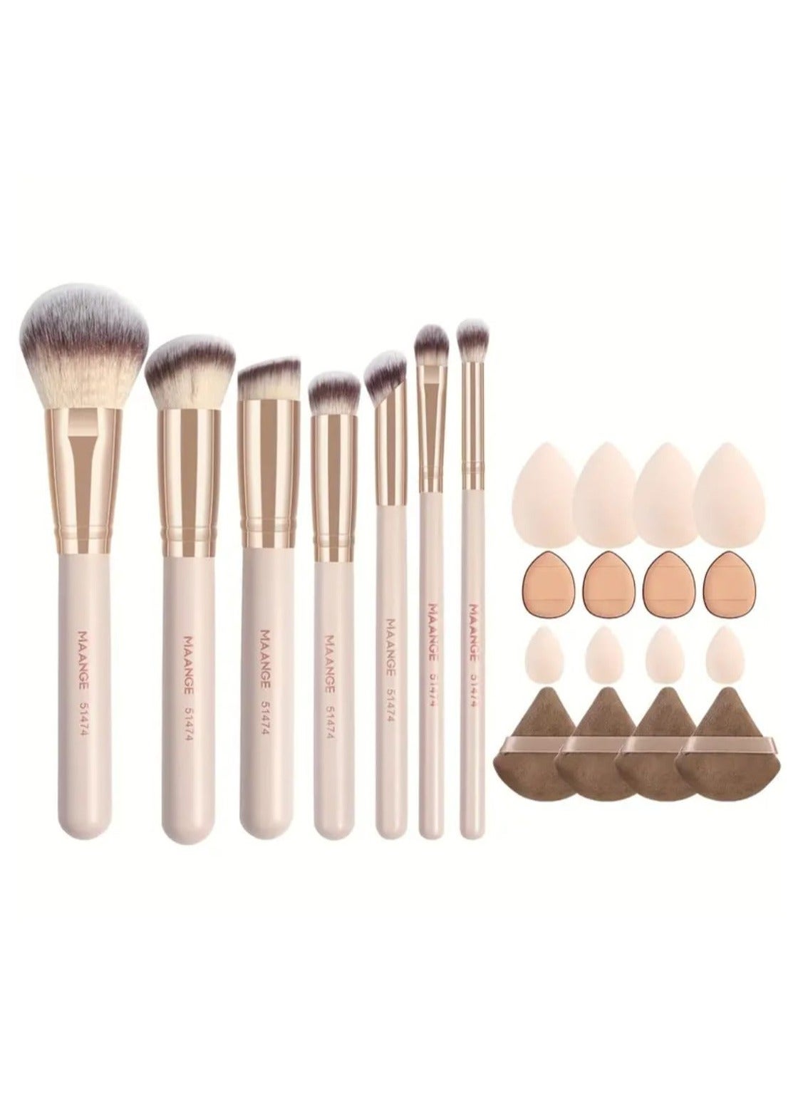 23 Pcs Makeup Tool Set, 7 Pcs Pr0fessional Makeup Brush Set, 16 Pcs Blending Sponges Includes Foundation, Blush, Concealer Brushes & Detailing Brushes-Travel-Sized, Ideal For Gift, Travel-Sized Makeup Brushes Set, Durable Makeup Brushes
