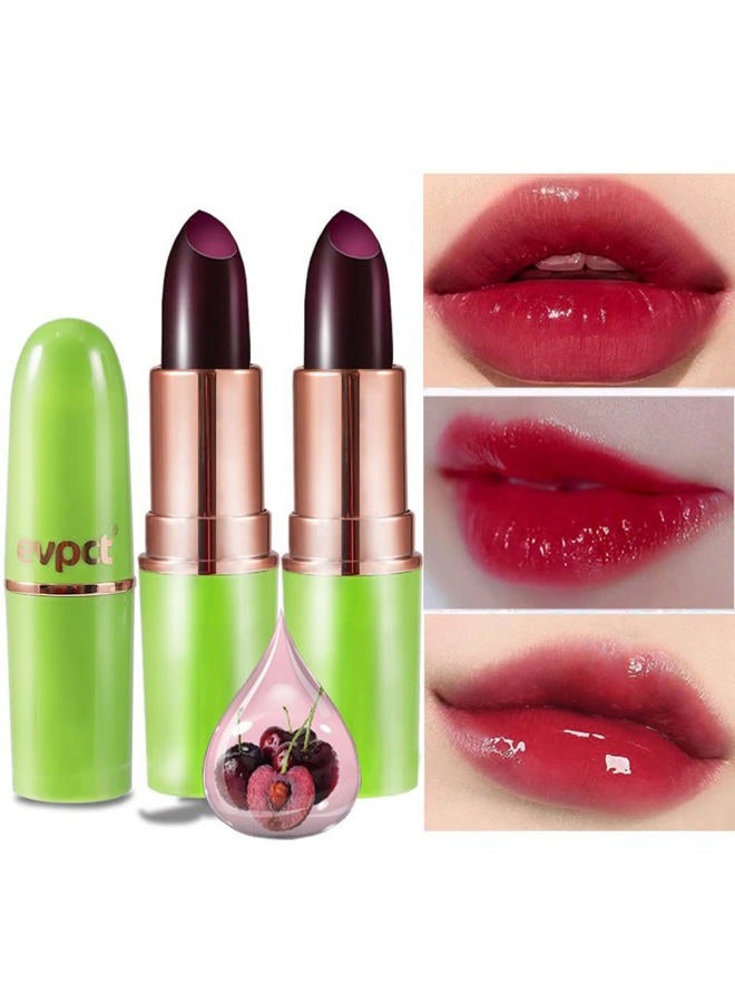 2Pcs Black Red Cherry Color Changing Magic Lipstick Tinted Lip Balm Stain Gloss Set PH Lazy Lipstick Waterproof Color Change Changing Jelly Lipstick labiales magicos mate 24 horas originales