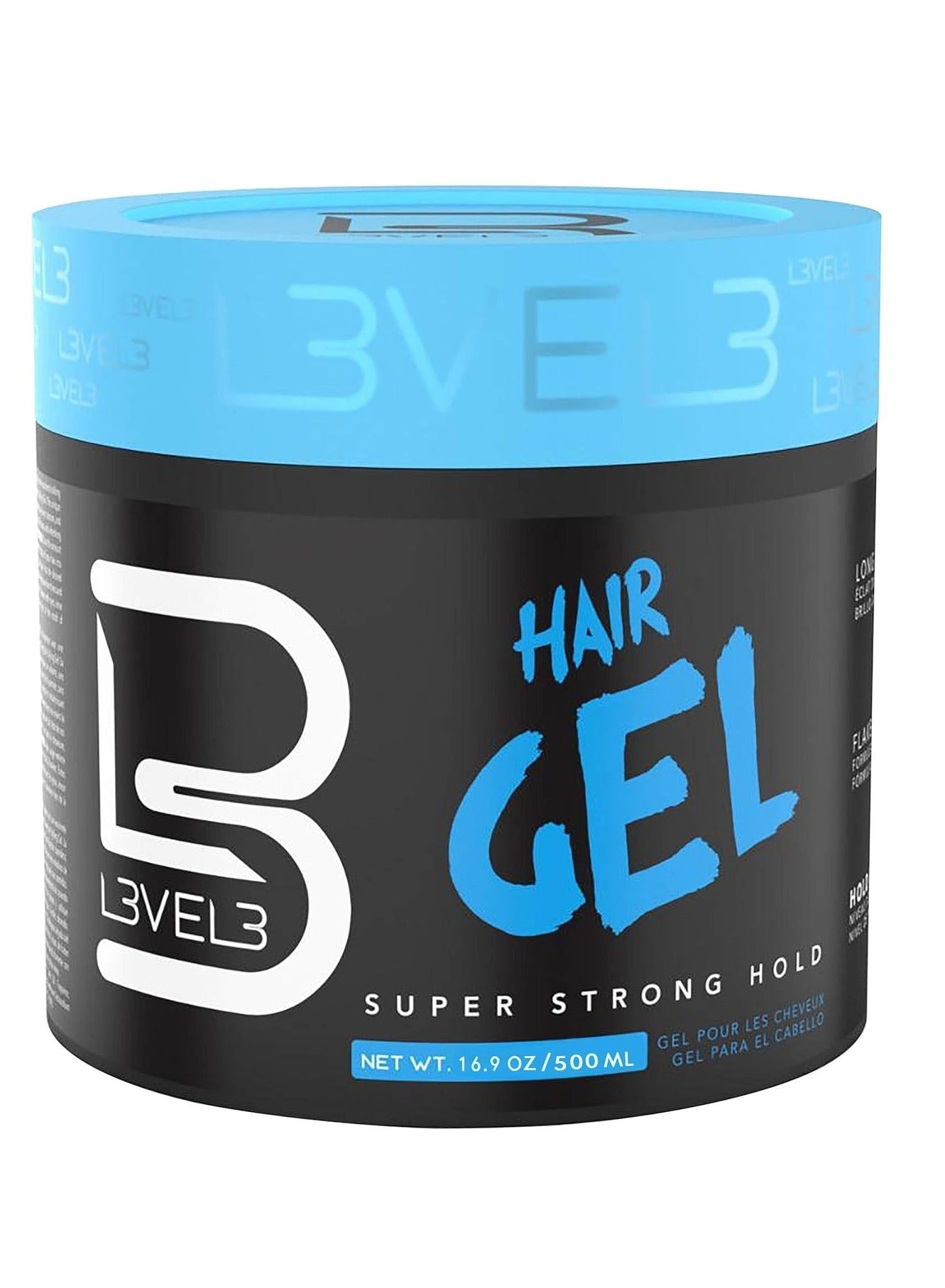 L3 - Hair Gel - Super Strong Hold - Flake Free - Long Lasting Shine - For Men and Women - Level 3 Gel - Add Volume and Texture 500ml