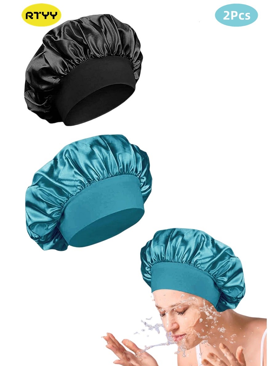 2Pcs Oversize Silk Satin Hair Bonnet for Sleeping, Sleep Bonnet with Elastic Soft Band,Sleep Bonnet Sleep Cap for Hair Curly Hair Sleeping Natural Hair
