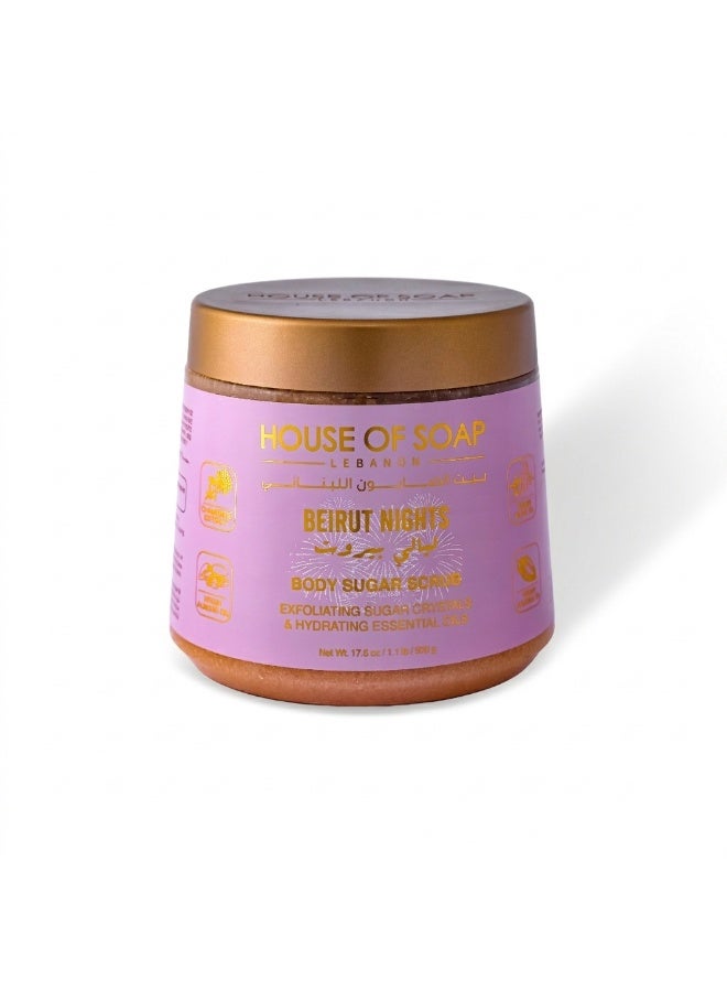 Beirut Nights Body Sugar Scrub Exfoliating & Moisturizing Skincare Treatment for Soft Smooth Glowing Skin – 500g