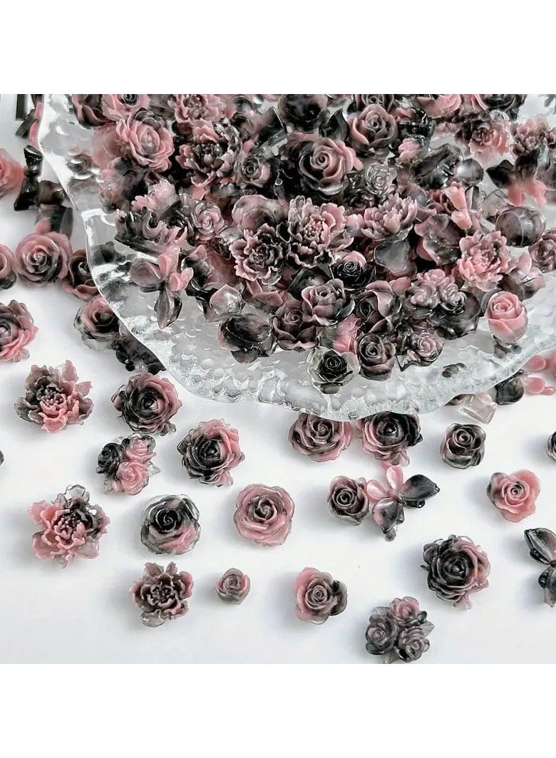 30pcs Random Mixed Resin Luminous Rose Flower Nail Decoration DIY