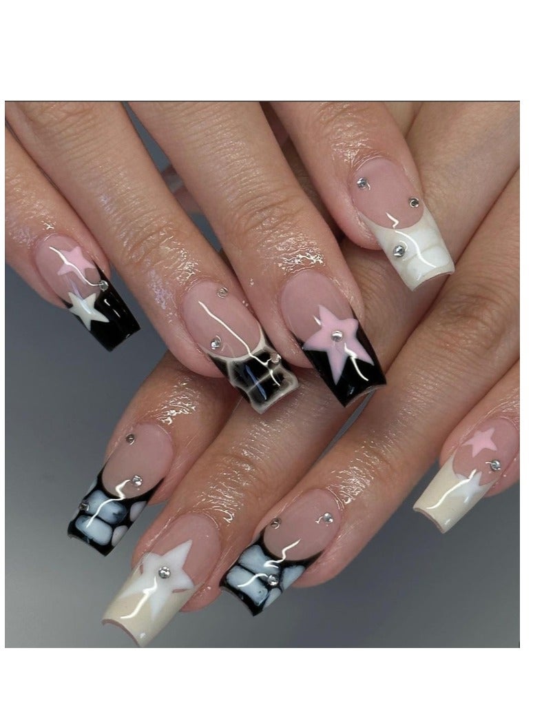 24 Piece Press On Nail,Fashionable And Elegant,Manicure Wearable Fake Nail Stickers Removable Finished Nail Accessories,Fake Acrylic Nails With Kit.