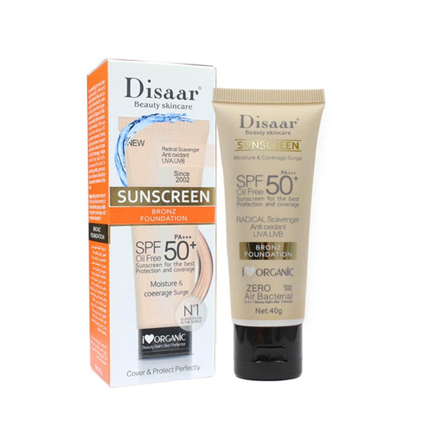 DISAAR BEAUTY Sunscreen SPF 50 PA+++ SPF 50+ Foundation Face Cream Body Skin Protection Anti-Aging Oil Control Moisturizing Care Removes Peeling 40g / 1.41oz