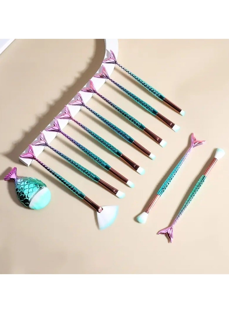 11Pcs Mermaid Makeup Brush Set Eye Shadow Brush Eyeliner Brush