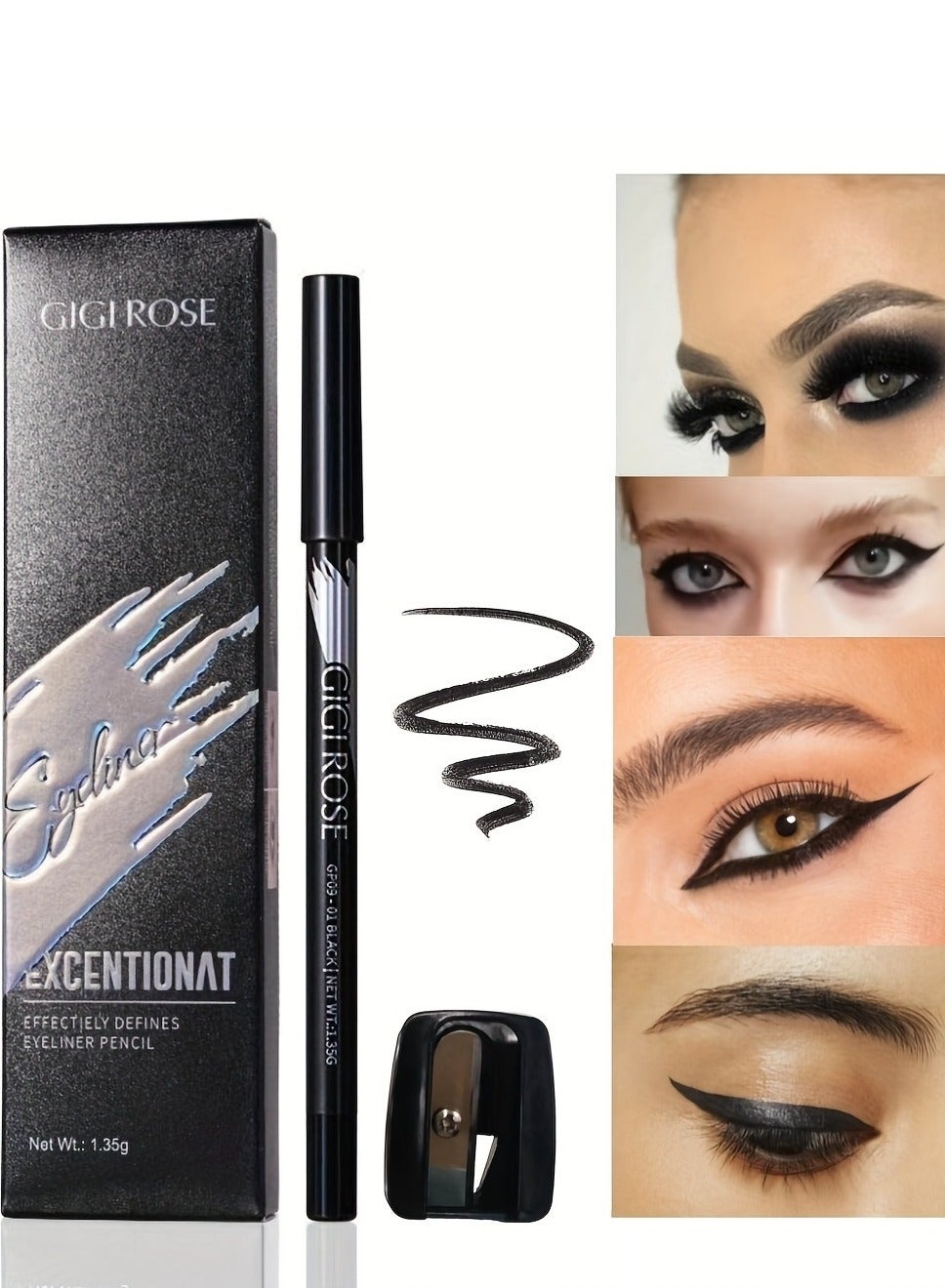 Black Eyeliner Pencil Eye Liner Pen with Sharpener Semi Matte Finish Long Lasting Waterproof Quick Drying Eyeliner Pen