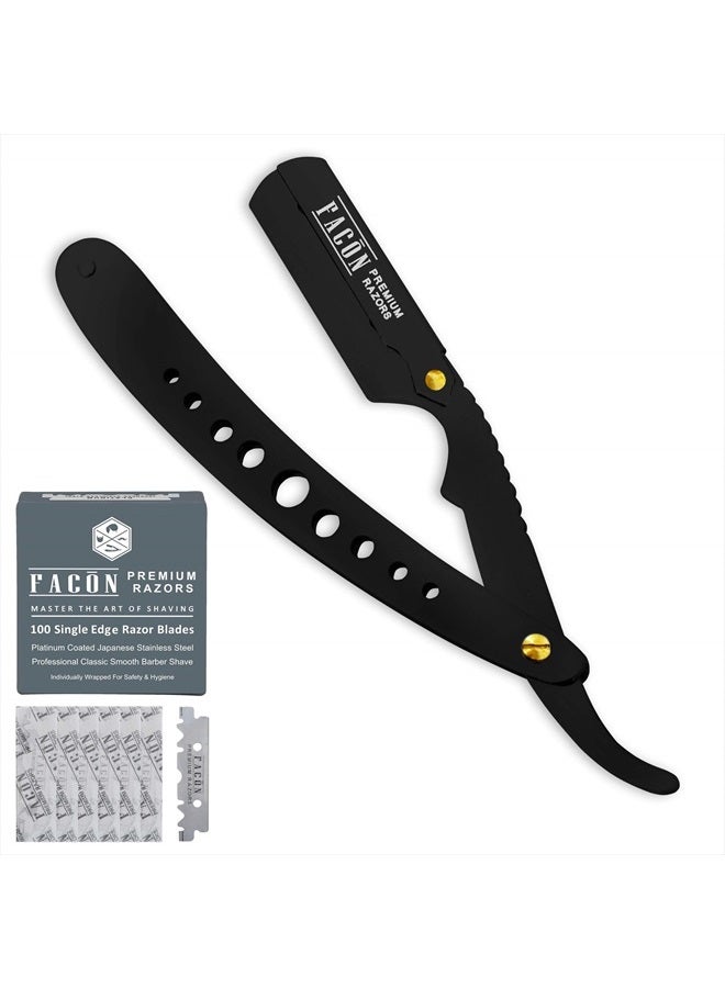 100 BLADES + Facón Professional Classic Straight Edge Barber Razor - Salon Quality Cut Throat Shavette