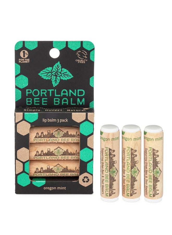 All Natural Handmade Beeswax Based Lip Balm, Oregon Mint 3 Count