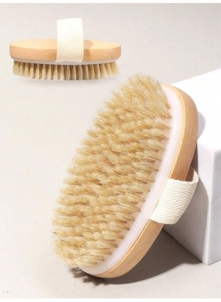 Wooden Non-Slip Strap Shower Brush – Dry & Wet Body Exfoliation Brush for Back & Body