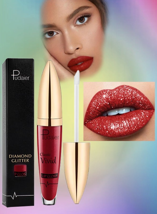 Diamond Glitter Shiny Matte Lipstick Glitter Liquid Lip Gloss Sparkling High Pigment Waterproof Long Lasting Lipstick Bold Shimmer Lip Glaze Lip Waterproof Lip Liner and Lipstick 10
