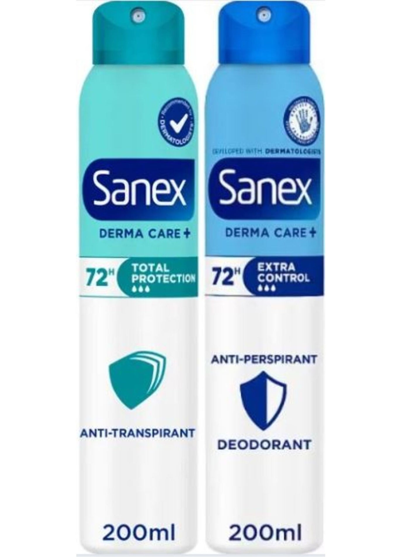 Sanex Derma Care Deodorant Set – Extra Control + Total Protection – 200ml Each (2 Pack)