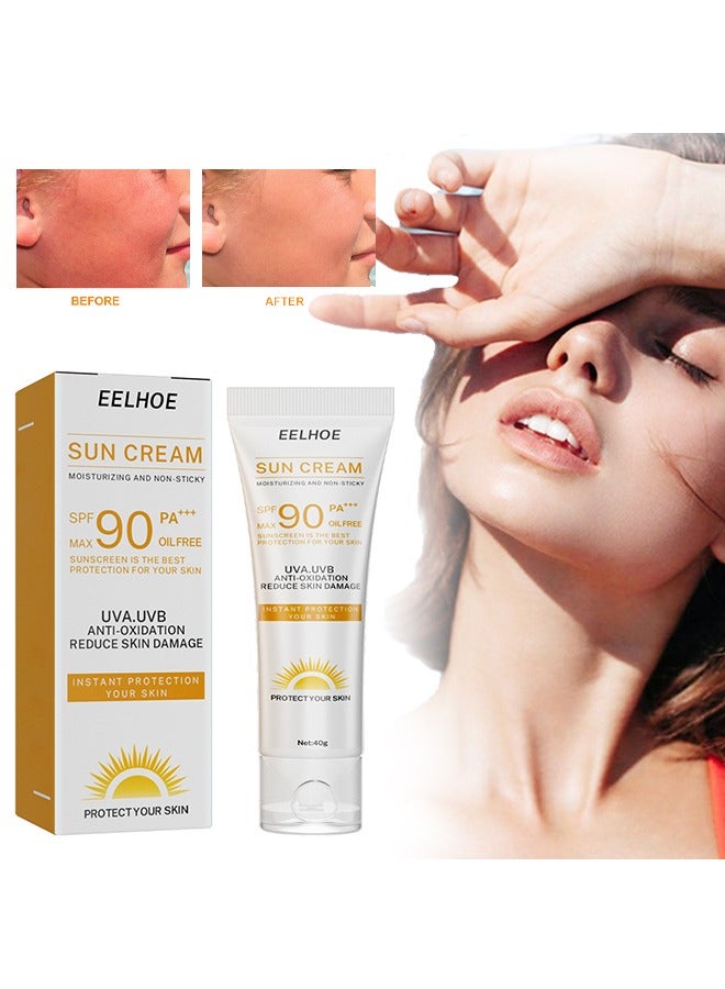 Sun Cream，Moisturizing Sun Cream SPF 90+ Protection Against Harmful UV Rays, Sheer And Lightweight, Protects And Calms Sensitive Skin And Acne Prone Skin, Can Easily Be Worn Alone Or Under Makeup 40g