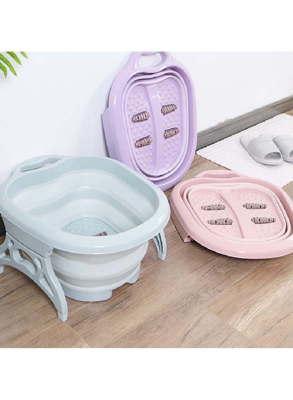 Portable Folding Foot Spa pail Bath Plastic Foldable Foot Massage Soaking Bucket With 4 Massage Roller stable foot massager