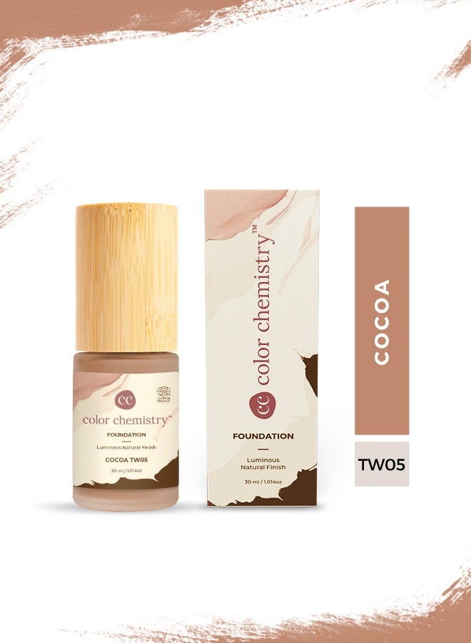 Color Chemistry Cocoa Liquid Foundation - 30 ml, Enriched With Rosehip Andgreen Tea, For Luminous Natural Finish, Buildable Coverage, And Certified Organic