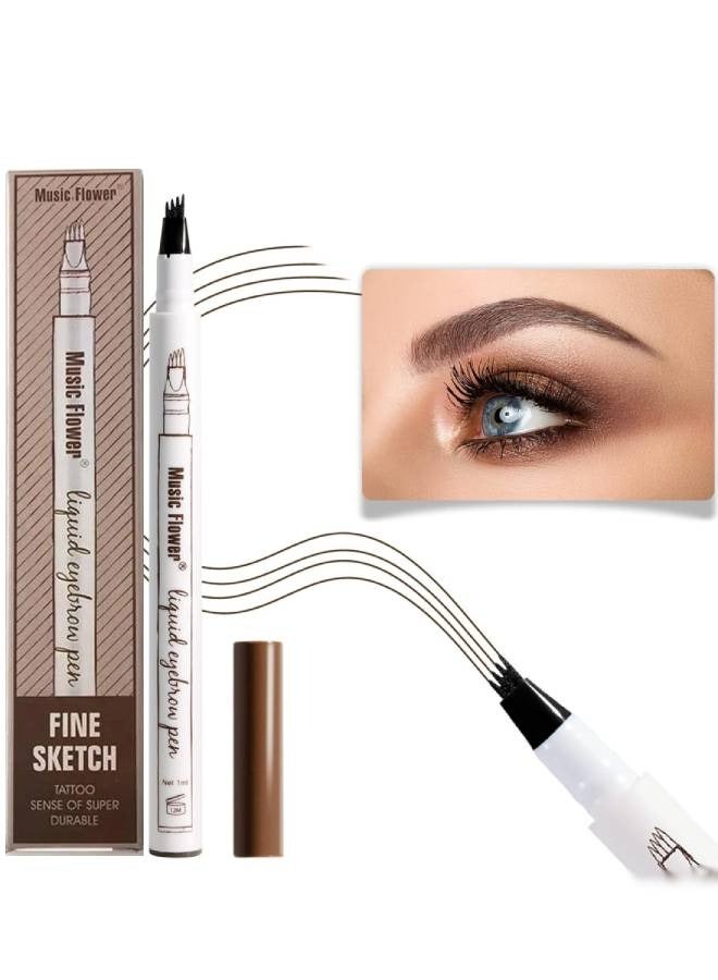 Liquid Eyebrow Pen Eyebrow Pencil Waterproof Smudge Proof Long Lasting Fine Sketch Brow Pen with 4 Micro Fork Tip Liquid Tattoo Microblading Eyebrow Pen Brow Ink Gel Brown 02